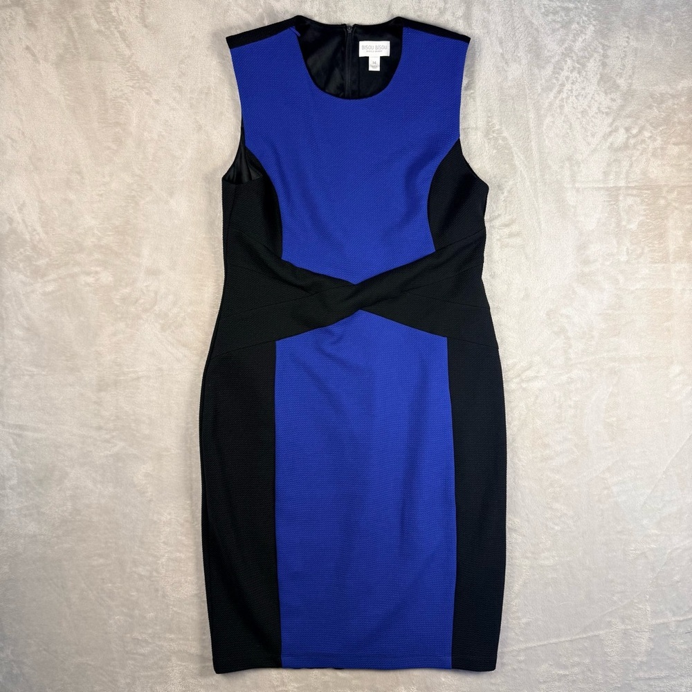 Bisou Bisou Blue & Black Colorblock Sheath Dress Size 14